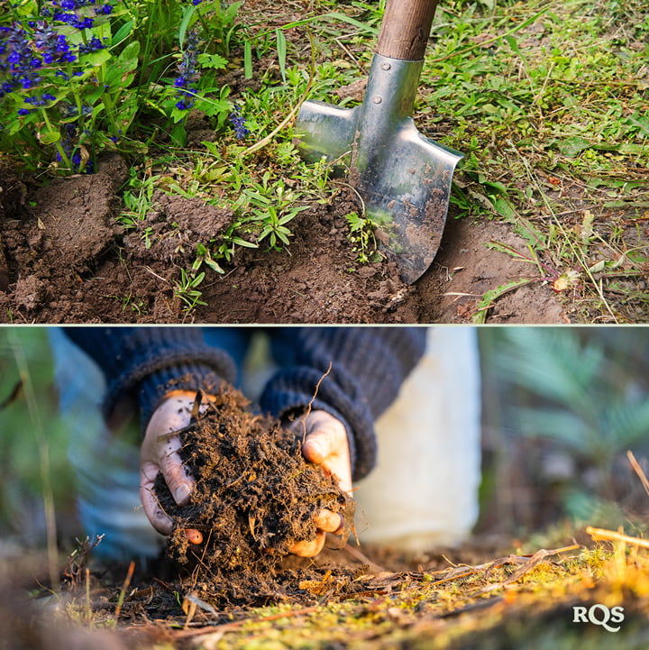 Vergelijking van tuinmethoden: Linker afbeelding van intensieve tuinbouw in een gestructureerde opstelling, rechter afbeelding van extensieve tuinbouw op een open veld.